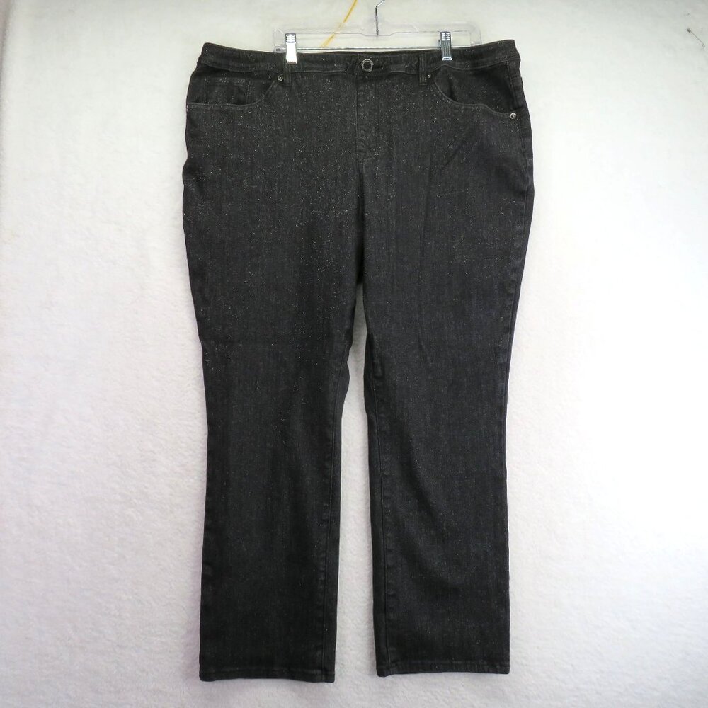 Diane Gilman DG2 Jeans Womens Size 22W Black Glitter Denim Straight Leg‎
